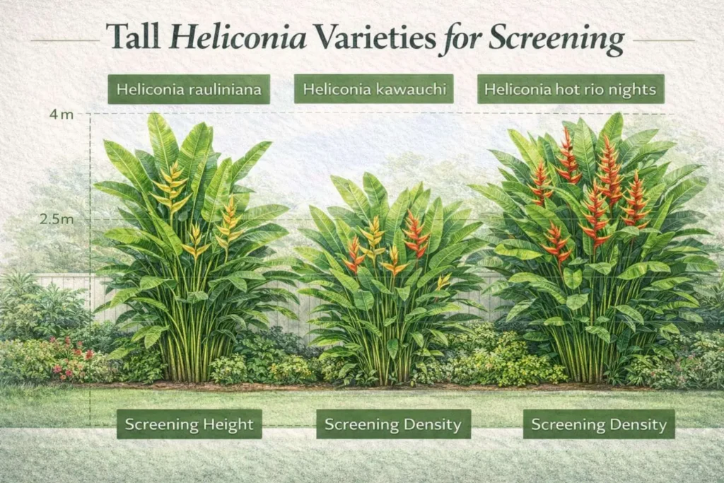 height comparison of heliconia rauliniana kawauchi and hot rio nights for screening