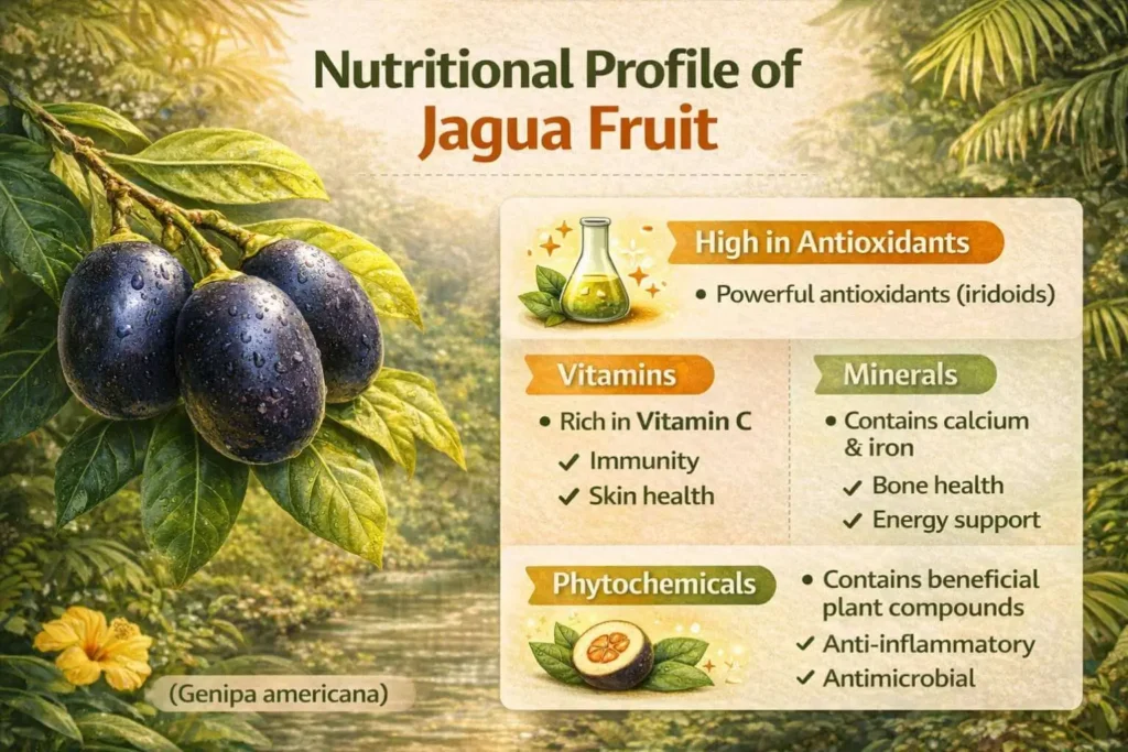 Nutritional profile of jagua fruit showing vitamins, minerals, and antioxidants.