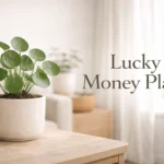 Lucky money plant indoor Chinese money plant in modern home with coin shaped leaves representing prosperity