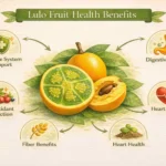 Infographic explaining major health benefits of lulo fruit including immune support, digestion and heart health