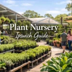 Plant nursery Ipswich guide banner showing indoor and outdoor plants in a modern garden center