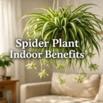 Spider plant indoor benefits illustrated with a healthy hanging spider plant in a bright modern living room