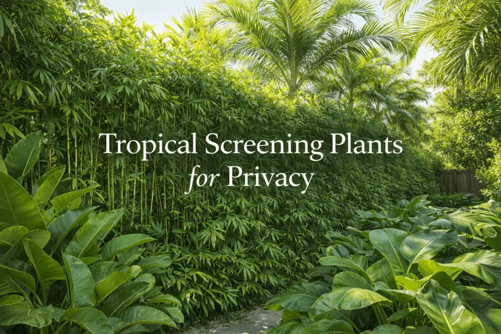 tropical screening plants forming dense privacy hedge in tropical garden landscape