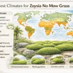Infographic showing climates and environments where zoysia no mow grass grows best