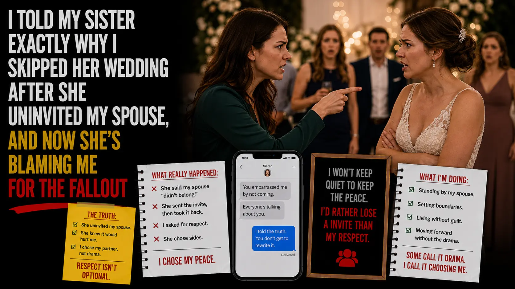 I TOLD MY SISTER EXACTLY WHY I SKIPPED HER WEDDING AFTER SHE UNINVITED MY SPOUSE, AND NOW SHE'S BLAMING ME